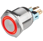 Kacon 22 mm Red Maintained Push Button, SPDT, 24V DC LED