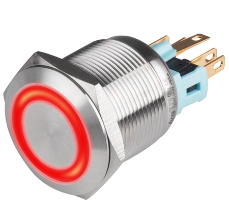 Kacon 22 mm Red Maintained Push Button, SPDT, 24V DC LED