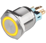 Kacon 22 mm Yellow Maintained Push Button, SPDT, 24V DC LED
