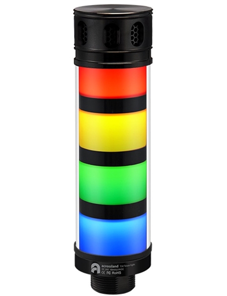 Qronz 4 Stack LED Tower Light, Red Yellow Green Blue, Lead Wire, 12V, w/ Adjustable Alarm