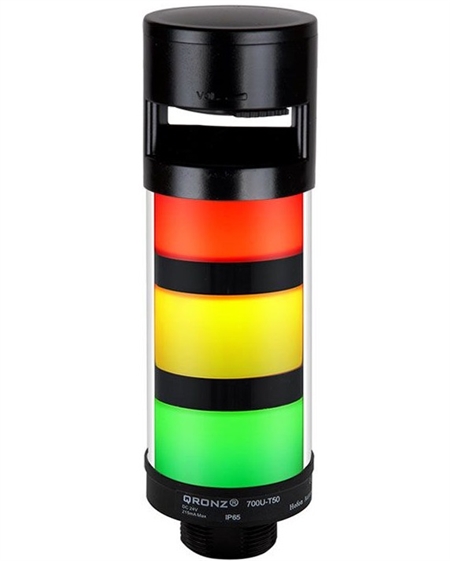 Qronz 3 Stack LED Tower Light, Red Yellow Green, Lead Wire, 12V, w/ Adjustable Alarm