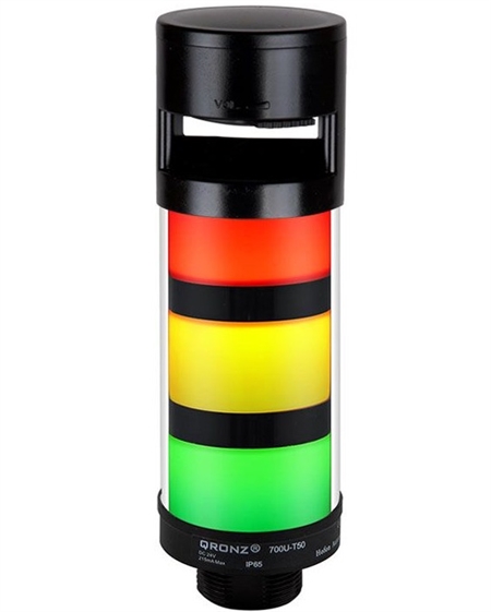 Qronz 3 Stack LED Tower Light, Red Yellow Green, Quick Disconnect, 12V, w/ Adjustable Alarm