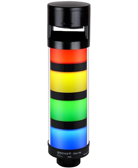 Qronz 4 Stack LED Tower Light, Red Yellow Green Blue, Lead Wire, 24V, w/ Adjustable Alarm