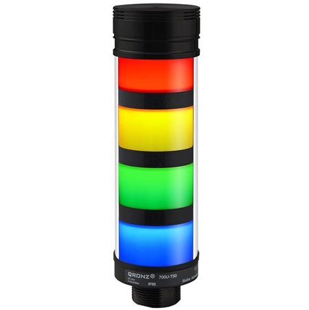 Qronz 4 Stack LED Tower Light, Red Yellow Green Blue, Lead Wire, 24V, w/ Alarm