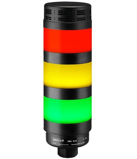 Qronz Red Yellow & Green Standard 3 Stack LED Tower Light, Lead Wire, 12V