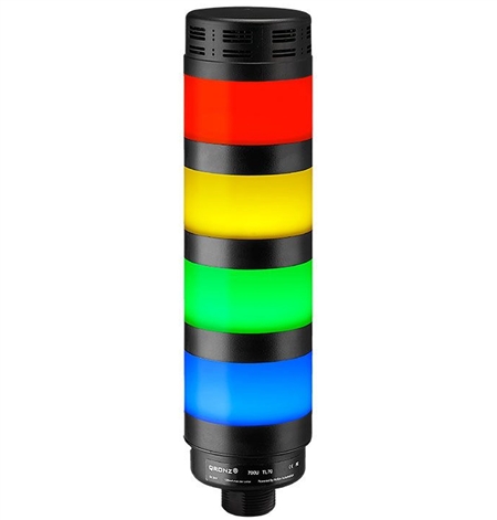 Qronz Red Yellow Green & Blue Standard 4 Stack LED Tower Light, Lead Wire, 12V