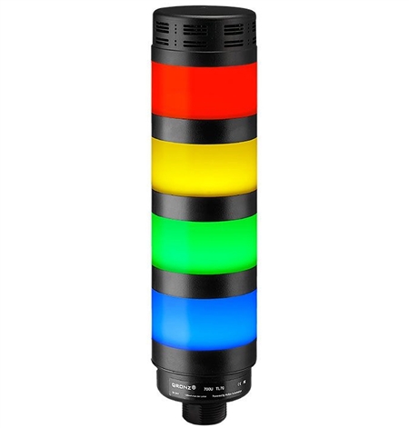 Qronz Red Yellow Green & Blue Standard 4 Stack LED Tower Light, Lead Wire, 24V