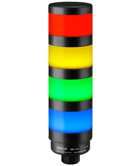 Qronz TL70BK-NRYGB-LN24 Standard 4 Stack LED Tower Light, Lead Wire, 24V