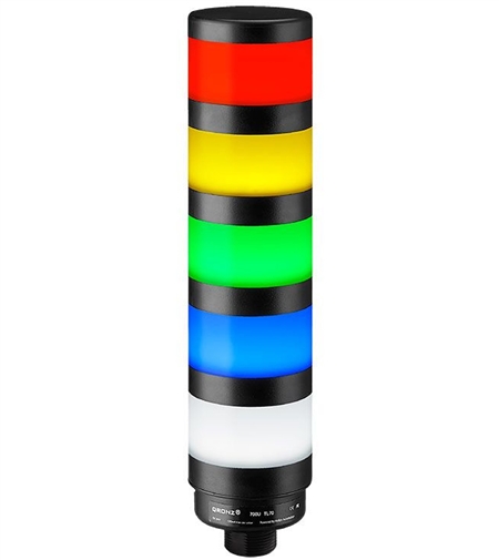 Qronz TL70BK-NRYGBW-LN12 Standard 5 Stack LED Tower Light, Lead Wire, 12V
