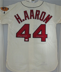 HENRY HANK AARON SIGNED 1963 MITCHELL & NESS MILWAUKEE BRAVES  JERSEY W/ HOF