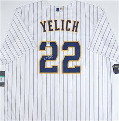 CHRISTIAN YELICH SIGNED OFFICIAL NIKE BREWERS PINSTRIPE JERSEY - JSA