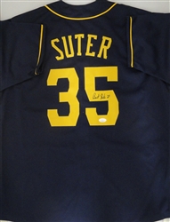 BRENT SUTER SIGNED CUSTOM REPLICA BREWERS BLUE JERSEY - JSA