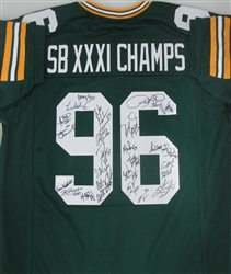 PACKERS SUPER BOWL XXXI TEAM SIGNED CUSTOM REPLICA JERSEY W/ 28 SIGS