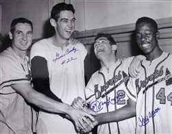 HANK AARON, LOGAN & CONLEY SIGNED 16X20 BRAVES PHOTO