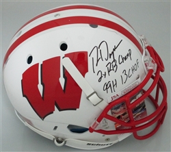 RON DAYNE SIGNED FULL SIZE WI BADGERS AUTHENTIC HELMET W/ 3 SCRIPTS - JSA