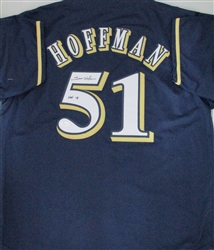 TREVOR HOFFMAN SIGNED CUSTOM REPLICA BREWERS NAVY JERSEY W/ HOF - JSA