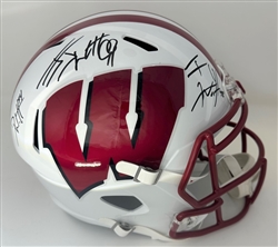 JJ WATT, TJ WATT & DEREK WATT TRIPLE SIGNED FULL SIZE WI BADGERS REPLICA SPEED HELMET - BAS