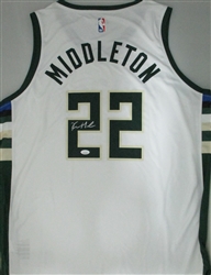 KHRIS MIDDLETON SIGNED FANATICS FAST BREAK BUCKS WHITE JERSEY - JSA