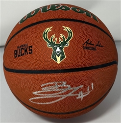 BROOK LOPEZ SIGNED WILSON REPLICA FULL SIZE BUCKS LOGO BASKETBALL - JSA