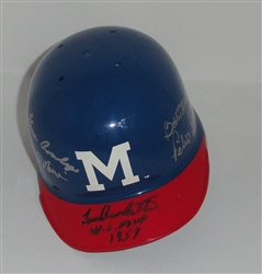 MULTI SIGNED MILWAUKEE BRAVES MINI HELMET - Burdette, Conely, Malkmus & More