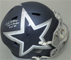 BOB LILLY SIGNED FULL SIZE COWBOYS REPLICA SPEED AMP HELMET W/ 2 SCRIPTS