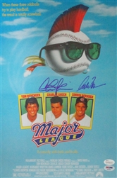 CHARLIE SHEEN & CORBIN BERNSEN SIGNED MAJOR LEAGUE 11x17 MOVIE POSTER - PSA