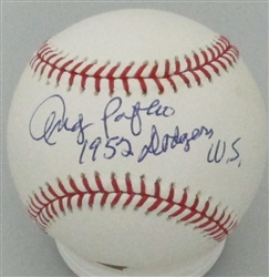 ANDY PAFKO (d) SIGNED OFFICIAL MLB BASEBALL #2 W/ 1952 DODGERS WS