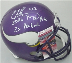 CHAD GREENWAY SIGNED FULL SIZE VIKINGS REPLICA HELMET W/ 2 SCRIPTS - JSA