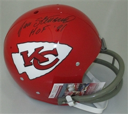 JAN STENERUD SIGNED KC CHIEFS FULL SIZE TK SUSPENSION REPLICA HELMET W/ HOF - JSA