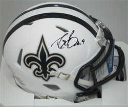 DREW BREES SIGNED SAINTS FLAT WHITE MINI HELMET - BCA