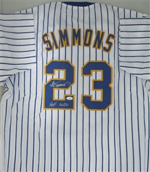 TED SIMMONS SIGNED CUSTOM BREWERS PINSTRIPE JERSEY W/ HOF 2020 - JSA