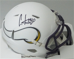 CRIS CARTER SIGNED VIKINGS SPEED FLAT WHITE MINI HELMET