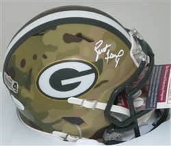 BRETT FAVRE SIGNED PACKERS CAMO MINI HELMET - JSA