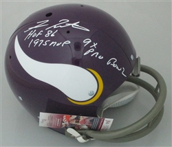 FRAN TARKENTON SIGNED FULL SIZE TK SUSPENSION VIKINGS HELMETS W/ SCRIPTS - JSA