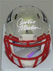 CURTIS MARTIN SIGNED PATRIOTS CHROME MINI HELMET - PSA