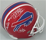 JIM KELLY, THURMAN THOMAS & ANDRE REED TRIPLE SIGNED FULL SIZE BILLS HELMET W/ SCRIPTS -