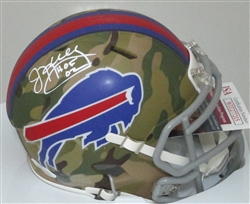 JIM KELLY SIGNED RIDDELL CAMO BILLS MINI HELMET W/ HOF - JSA