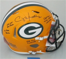 CLAY MATTHEWS SIGNED FULL SIZE AUTHENTIC SPEED PACKERS HELMET W/ 4 SCRIPTS - JSA