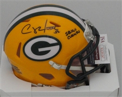 CLAY MATTHEWS SIGNED RIDDELL PACKERS SPEED MINI HELMET W/ XLV CHAMPS - JSA