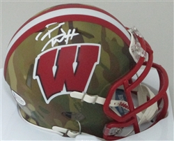 TJ WATT SIGNED WI BADGERS CAMO SPEED MINI HELMET - BCA