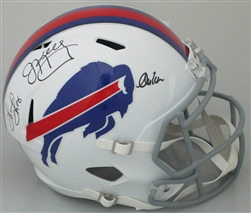 JIM KELLY, THURMAN THOMAS & ANDRE REED TRIPLE SIGNED FULL SIZE BILLS REPLICA HELMET - JSA