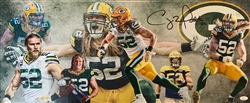 CLAY MATTHEWS SIGNED 13X31 STRETCHED CUSTOM PACKERS CANVAS COLLAGE - JSA