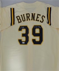 CORBIN BURNES SIGNED CUSTOM REPLICA BREWERS CREAM JERSEY W/ CY YOUNG - JSA