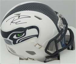 RUSSELL WILSON SIGNED RIDDELL SEAHAWKS FLAT WHITE SPEED MINI HELMET - BCA