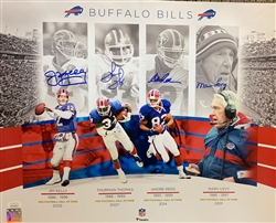 JIM KELLY THURMAN THOMAS ANDRE REED MARV LEVY SIGNED BILLS 16X20 PHOTO - JSA