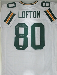 JAMES LOFTON SIGNED CUSTOM REPLICA PACKERS WHITE JERSEY W/ HOF - JSA