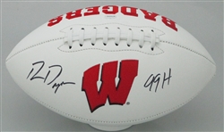 RON DAYNE SIGNED WILSON WI BADGERS LOGO WHITE PANEL FOOTBALL W/ 99H - JSA