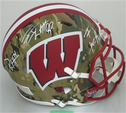 JJ WATT, TJ WATT & DEREK WATT TRIPLE SIGNED FULL SIZE WI BADGERS AUTHENTIC CAMO SPEED HELMET - JSA