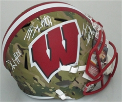 JJ WATT, TJ WATT & DEREK WATT TRIPLE SIGNED FULL SIZE WI BADGERS REPLICA CAMO SPEED HELMET - JSA