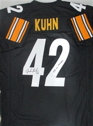 JOHN KUHN SIGNED CUSTOM REPLICA STEELERS BLACK JERSEY W/ SB XL - JSA